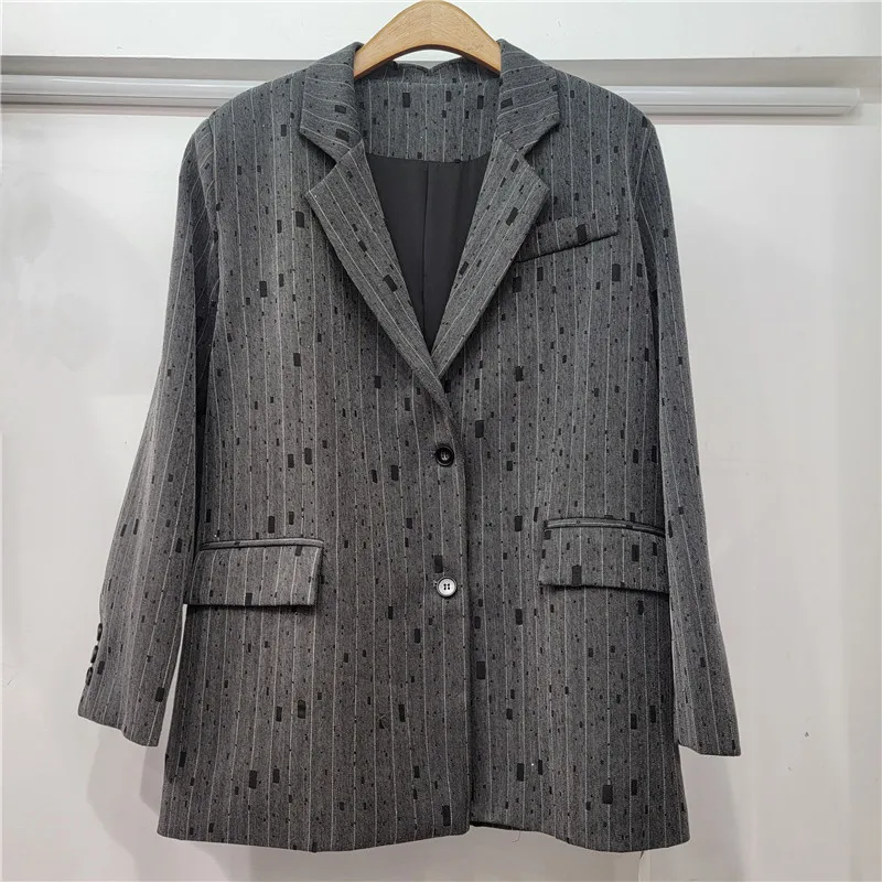 

Women's 2025 Fall Blazer Crystal Heat Transfer Vintage Loose Fit Tailored Jacket Korean Chic Outerwear