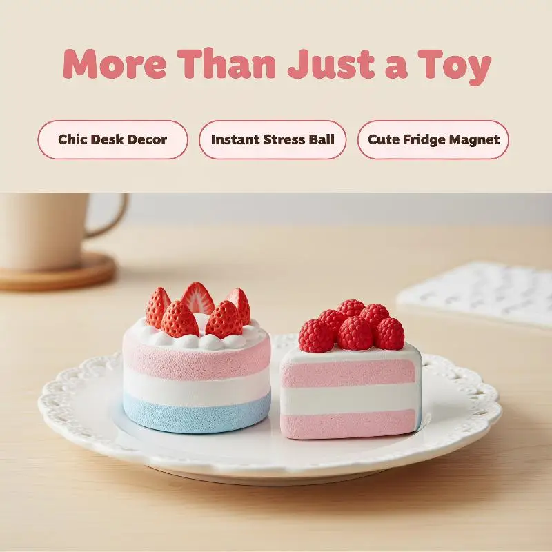 Fruit Dessert Squeeze Toy Soft  Strawberry Mousse Cake Stress Relief Toy for Adults Kids Sensory Fidget Play