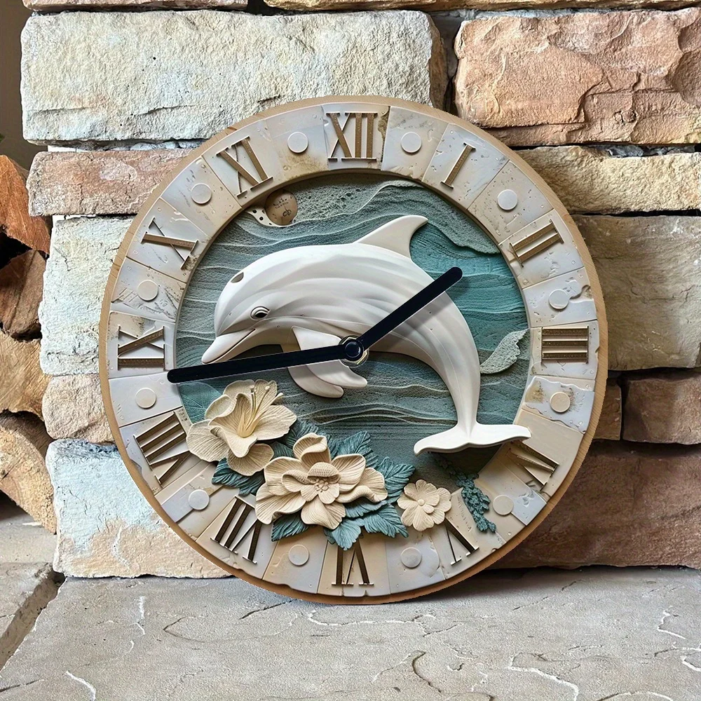 2D Dolphin Wall Clock: High-Definition 2D Flat Printing, DIY Assembly Kit, Suitable for Summer Bedroom Decor, Girls Decorations