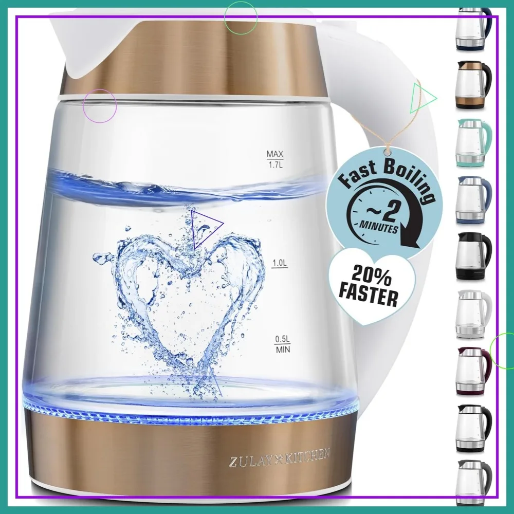 

Fast Boiling Electric Kettle - 1.7L, 1500W, Auto Shut-Off, Cool-Touch Handle, 360° Base for Tea & Coffee - White Copper