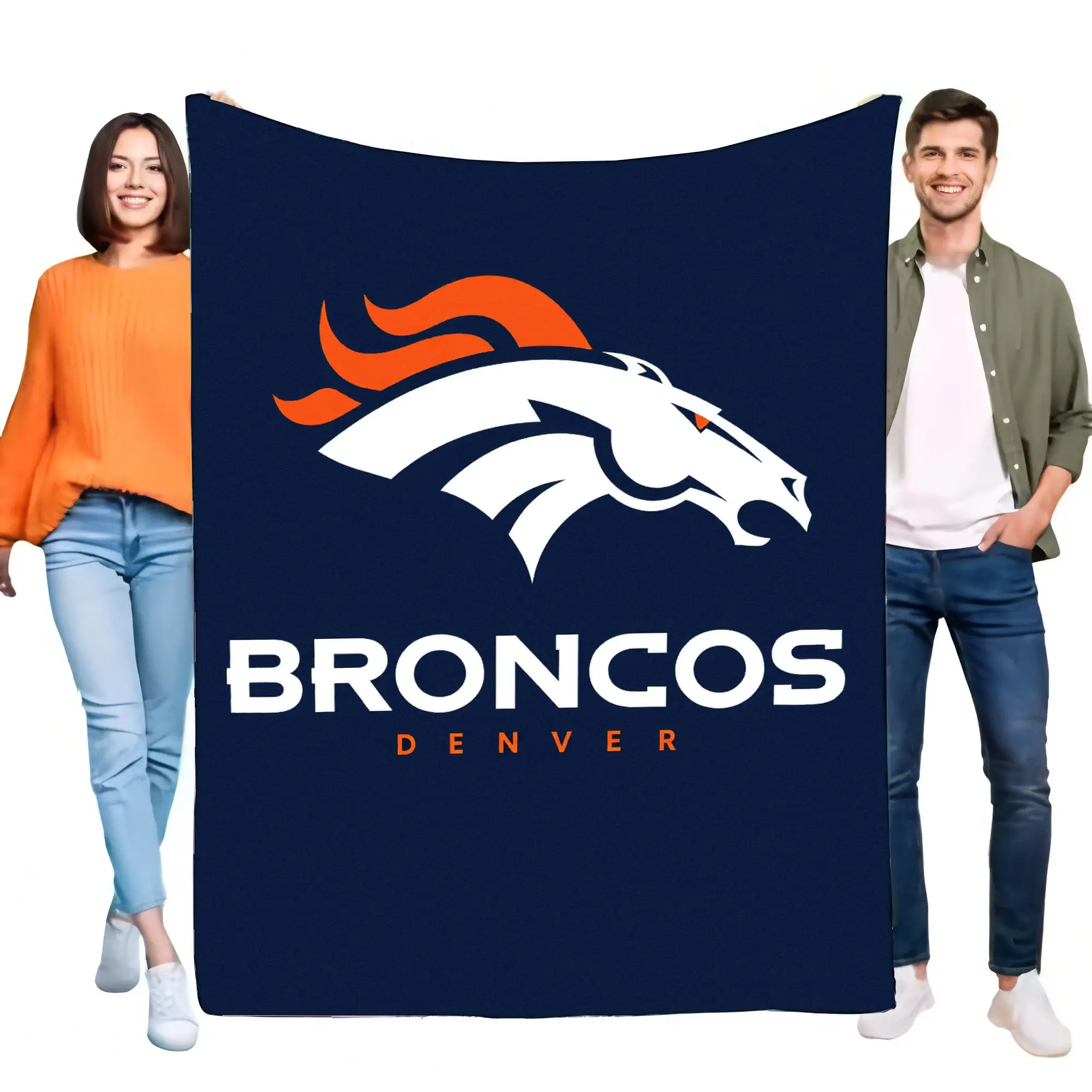Manta polar Denver Broncos, grande, suave, color azul oscuro, para cama, sofá, con logotipo, melena de llama, perfecta para fanáticos, regalo de decoración del hogar