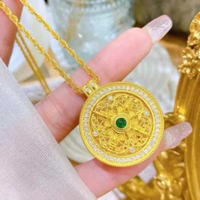 EternaGold  Men and Women 24K Gold AU999 Diamond-Inlaid Rotatable Vajra Pendant | Magnetic detachable vajras with Heart Sutra en