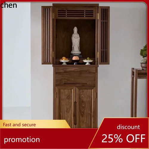 Cz solid wood vertical cabinet buddha niche altar black walnut altar buddha cabinet god of wealth with door altar