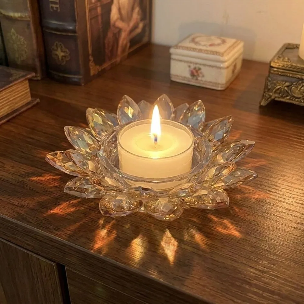 Thicken Lotus Candle Holder Non-slip Colorful Clear Lotus Figurine Everlasting Lamp Base Elegant Design Transparent Candle Tray