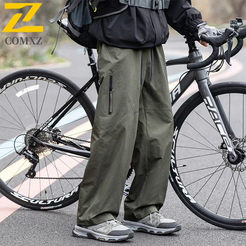 Trendy Men's Cargo Pants New Autumn Adjustable Drawcord Waist Soft Trousers Trail Camping Relaxed Outdoor Utility Workwear Pants