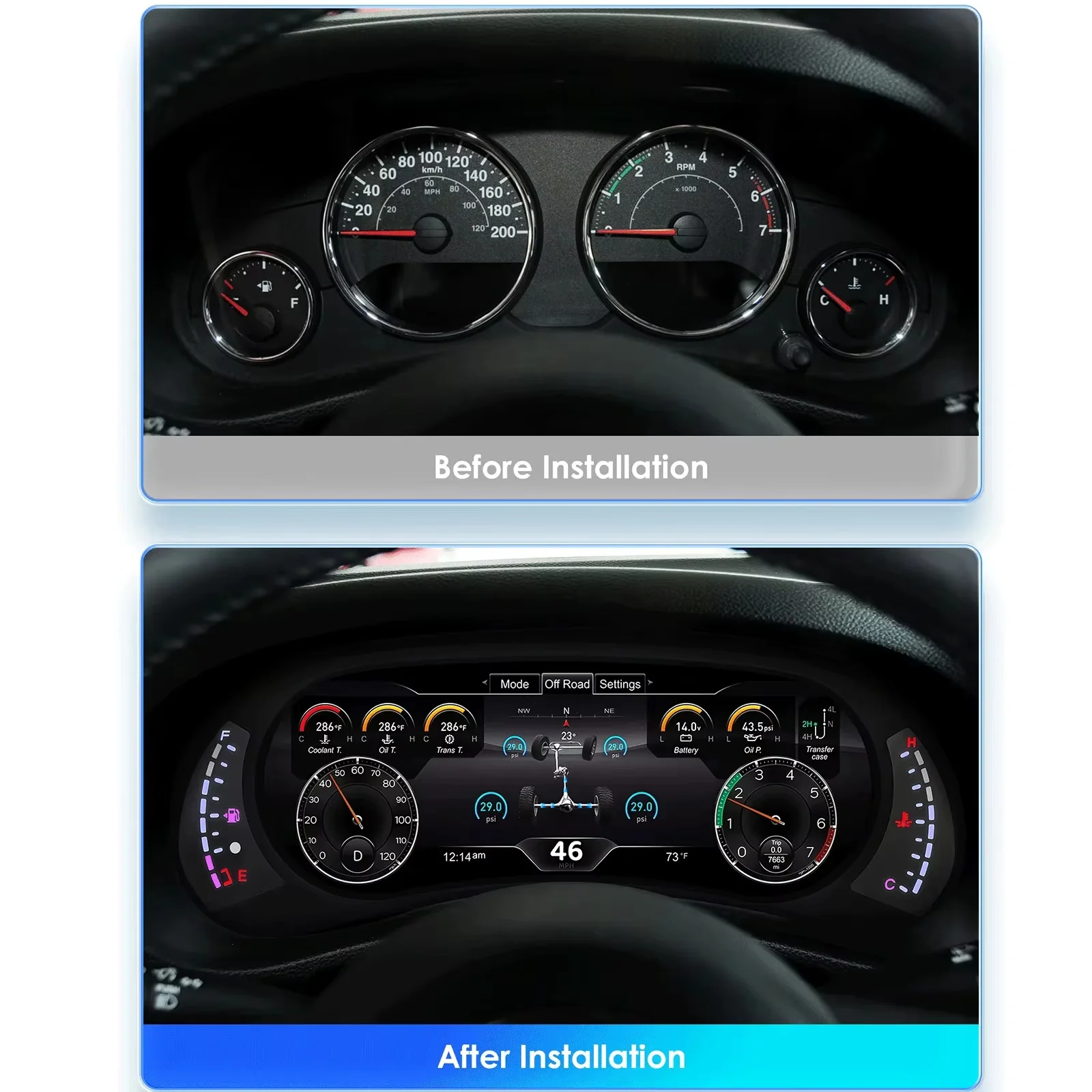 12.3 Inch Linux systerm For Jeep Wrangler JK 2011 - 2018 Digital Instrument Cluster Dashboard Panel Virtual CockPit Speedometer