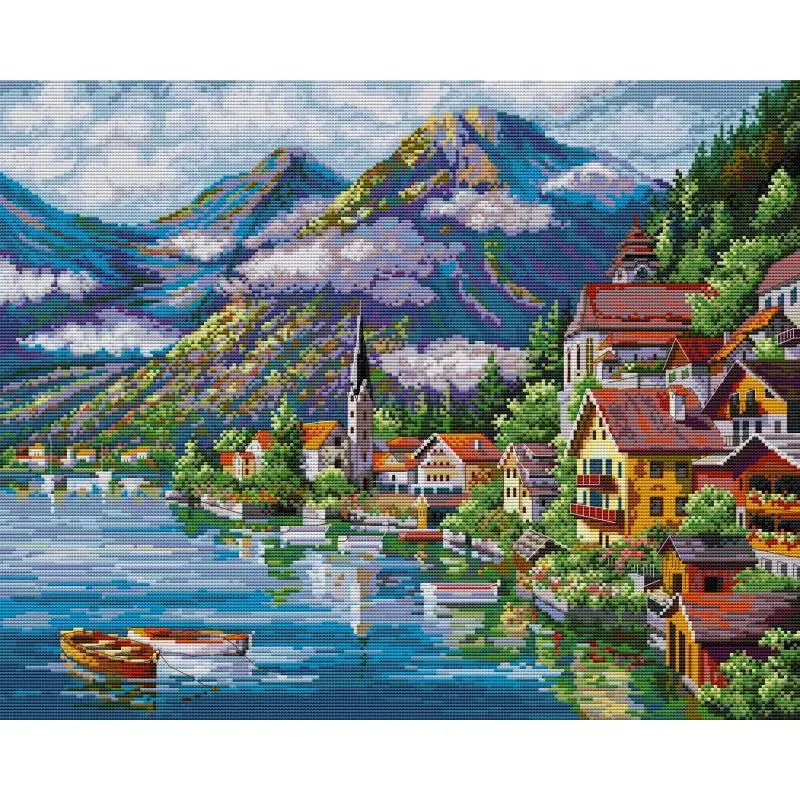 

NKF Alpine villages Landscape Cross Stitch Kit 14ct 16ct 11ct White Counted Printed Fabric Set DIY Embroidery Home Decor Gifts