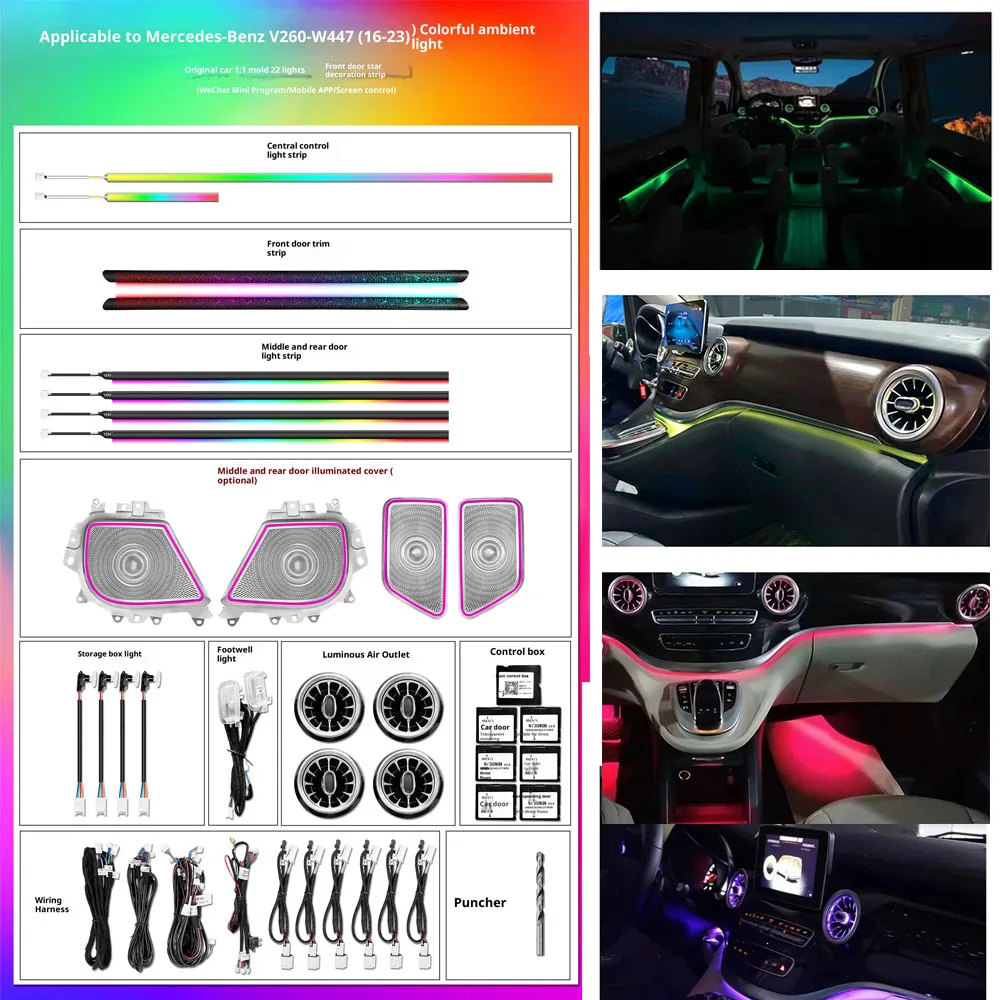 Air Vent Upgrade 256 Colors LED Car Interior Ambient Light For Mercedes Benz V-Class W447 2016-2023 Atmosphere Strip Accessory