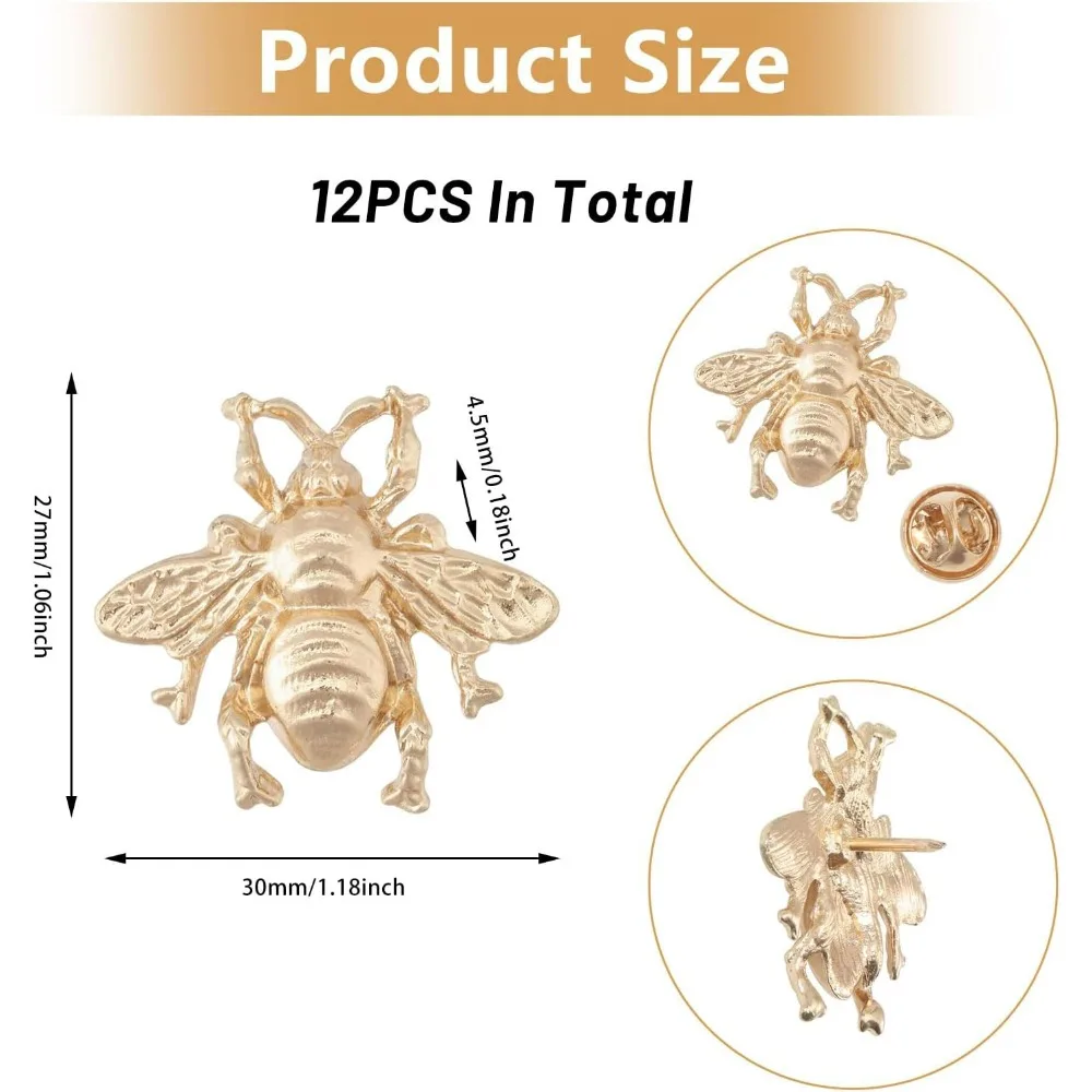 12PCS Honeybee Brooch Pin Gold Alloy Pins Set Vintage Bee Brooch Pin Lapel Pin Coat Suit Shirt Collar Accessories