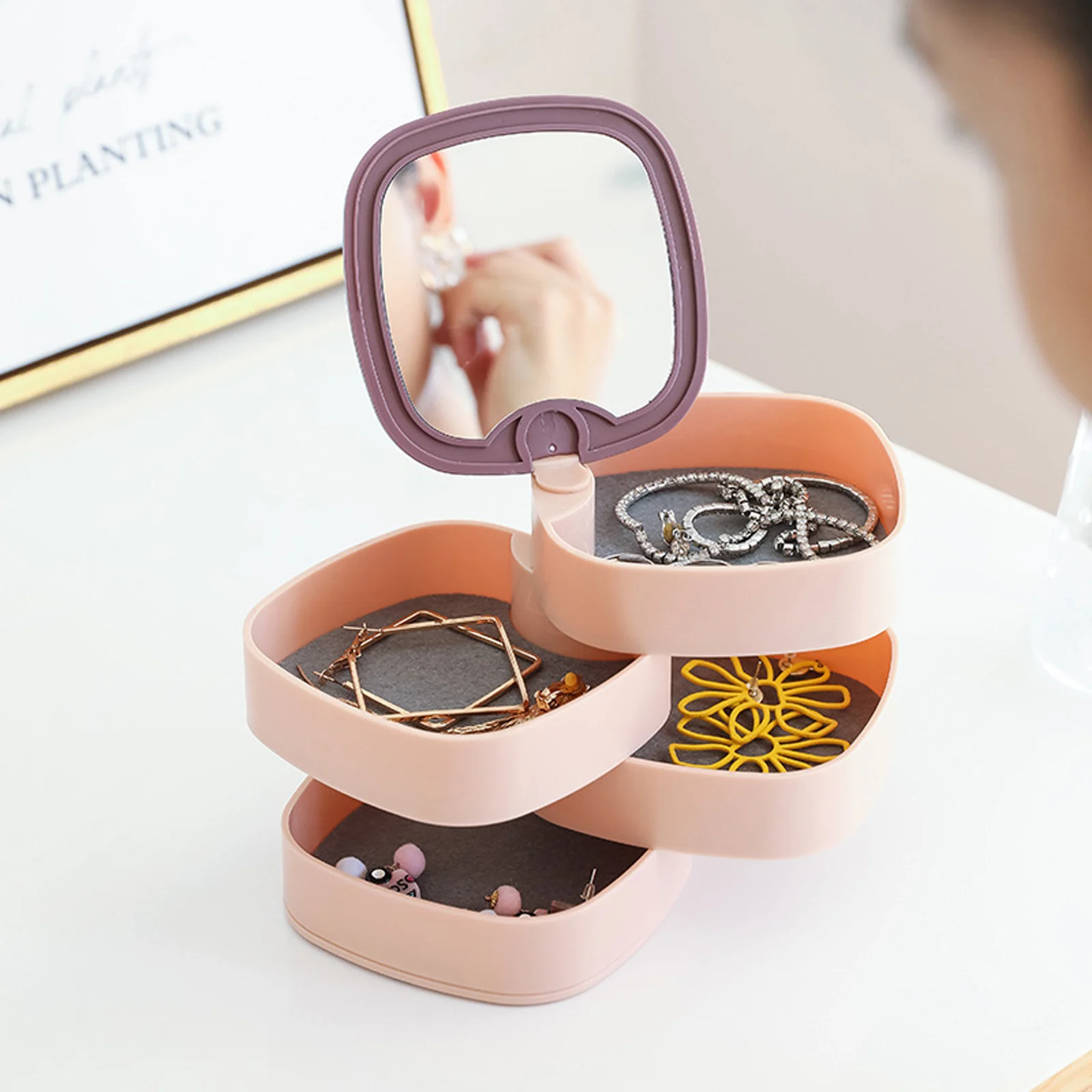 Multi-Layer Jewelry Case 4-Layer Rotary Organizer Durable Compact Storage Desktop Earring Box Rotary Jewelry Box