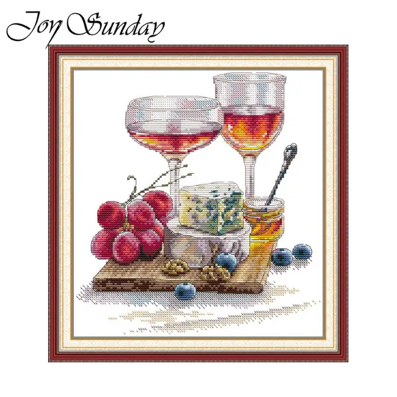 Joy Sunday Cross Stitch Kits Romantic Wine HD Patterns Printed Counted Fabric Aida 16CT 14CT 11CT Zestawy do haftu ręcznego DIY Nowość