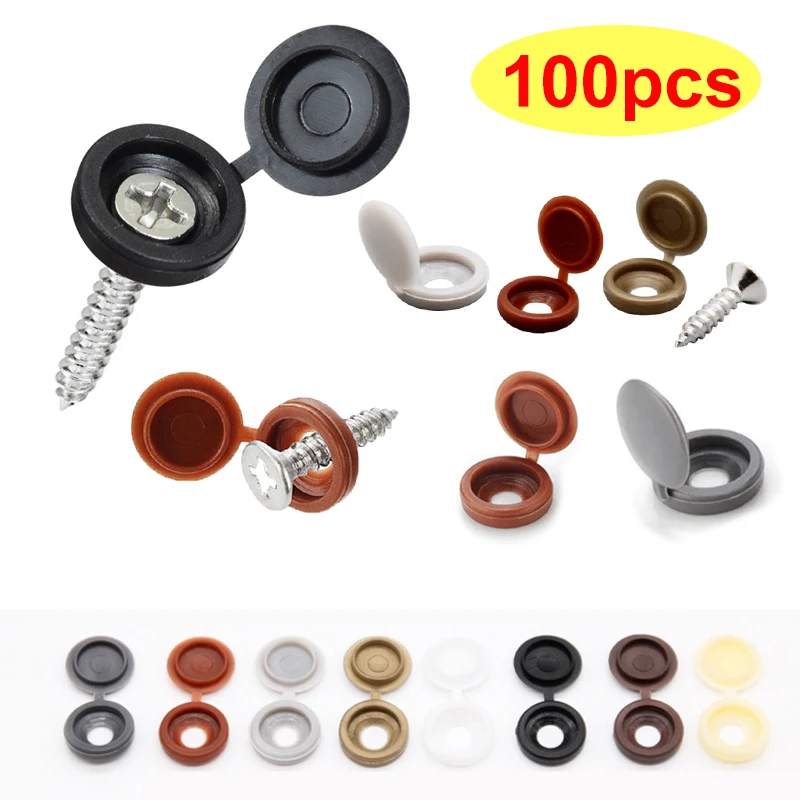 

10/100Pcs Hinged Plastic Screw Cap Cover Nut Fold Snap Protective Cap Button Screw Wood Furniture Decorative Nuts Bolts Hardware