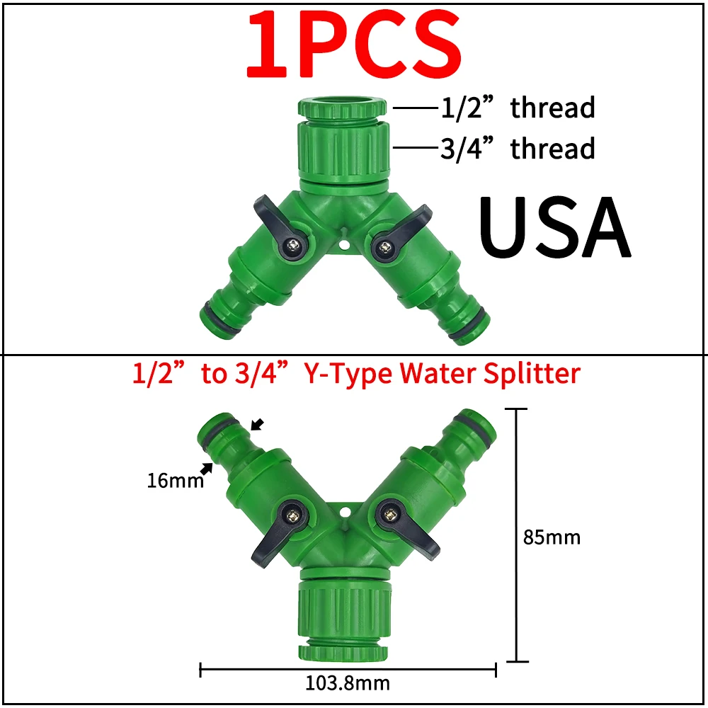 Garten-Wasserhahn-Adapter, Schnellanschlüsse, 1/2 Zoll, 3/4 Zoll, Tropfbewässerung, Wasserverteiler, Innengewinde, Außennippelverbindung, 1/4 Zoll Schlauch – Detail 17