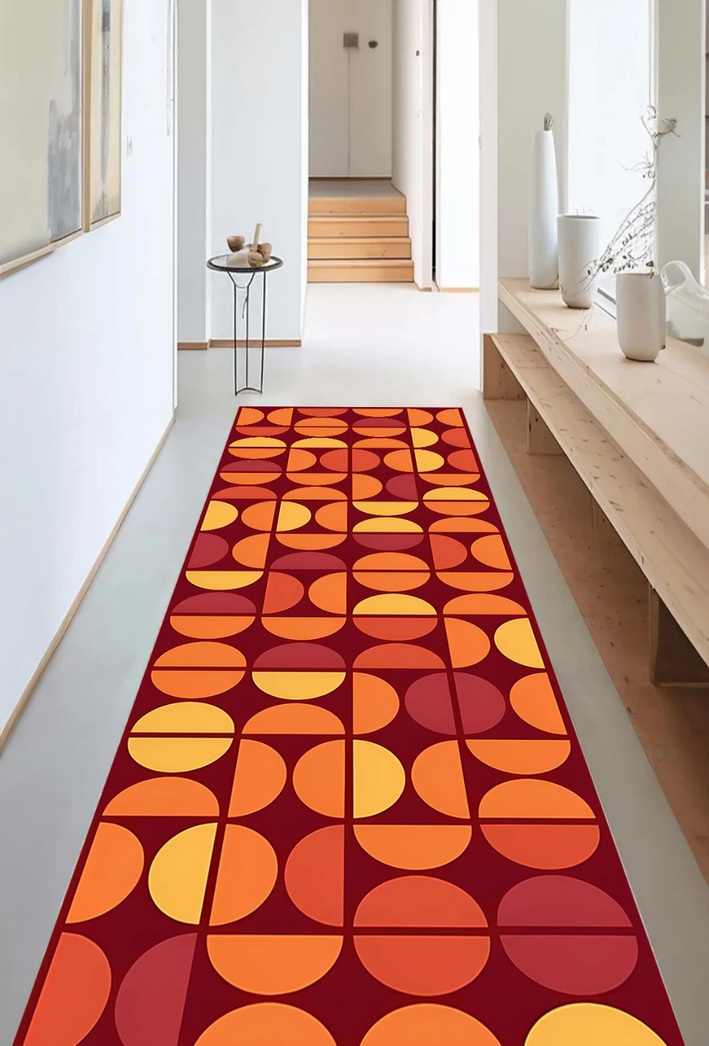 Mid Century Retro Half Circle Geometric runner rug galley kitchen entryway mudroom basement washable nonslip mat gift