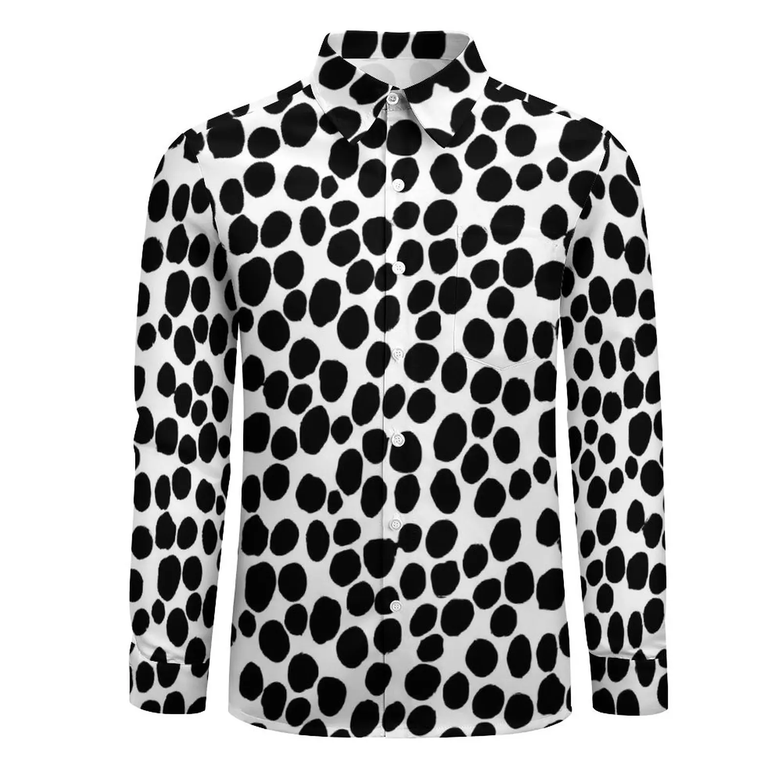 Dalmatian Print Casual Shirt Mens Animal Dots Stylish Shirt Autumn Classic Blouse Long Sleeve Custom Oversize Top