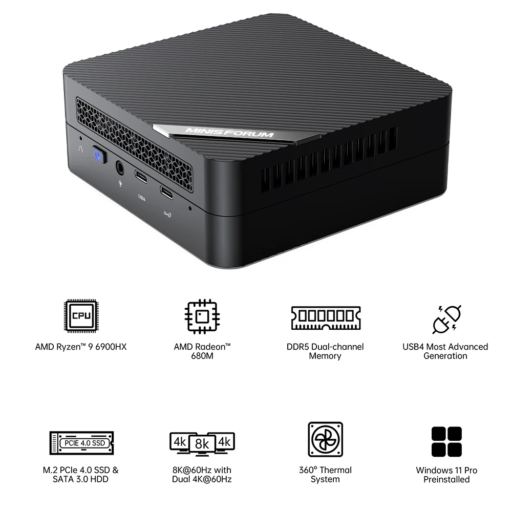 Mini PC Gaming Computer, UM690, AMD Ryzen 9, 6900HX, Windows 11, DDR5, 32GB, 512GB, SSD, M.2 2280, PCIe 4.0, USB 4.0, Tipo-C