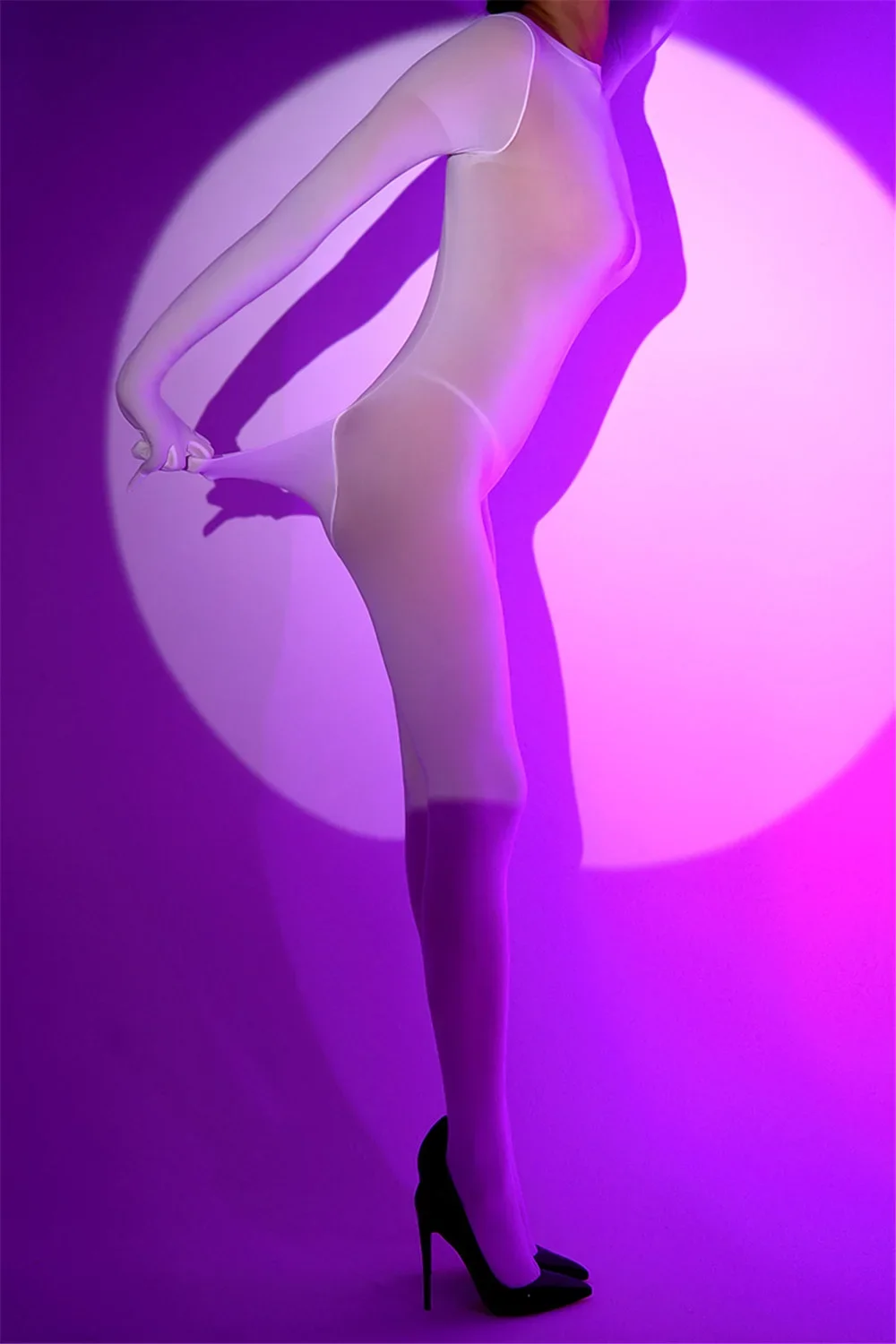 120D Alta Elasticità Unitard Donne Guanti a Cinque Dita Congiunto Body Lucido Liscio Tuta Trasparente Vedere Attraverso Collant Donna Sexy