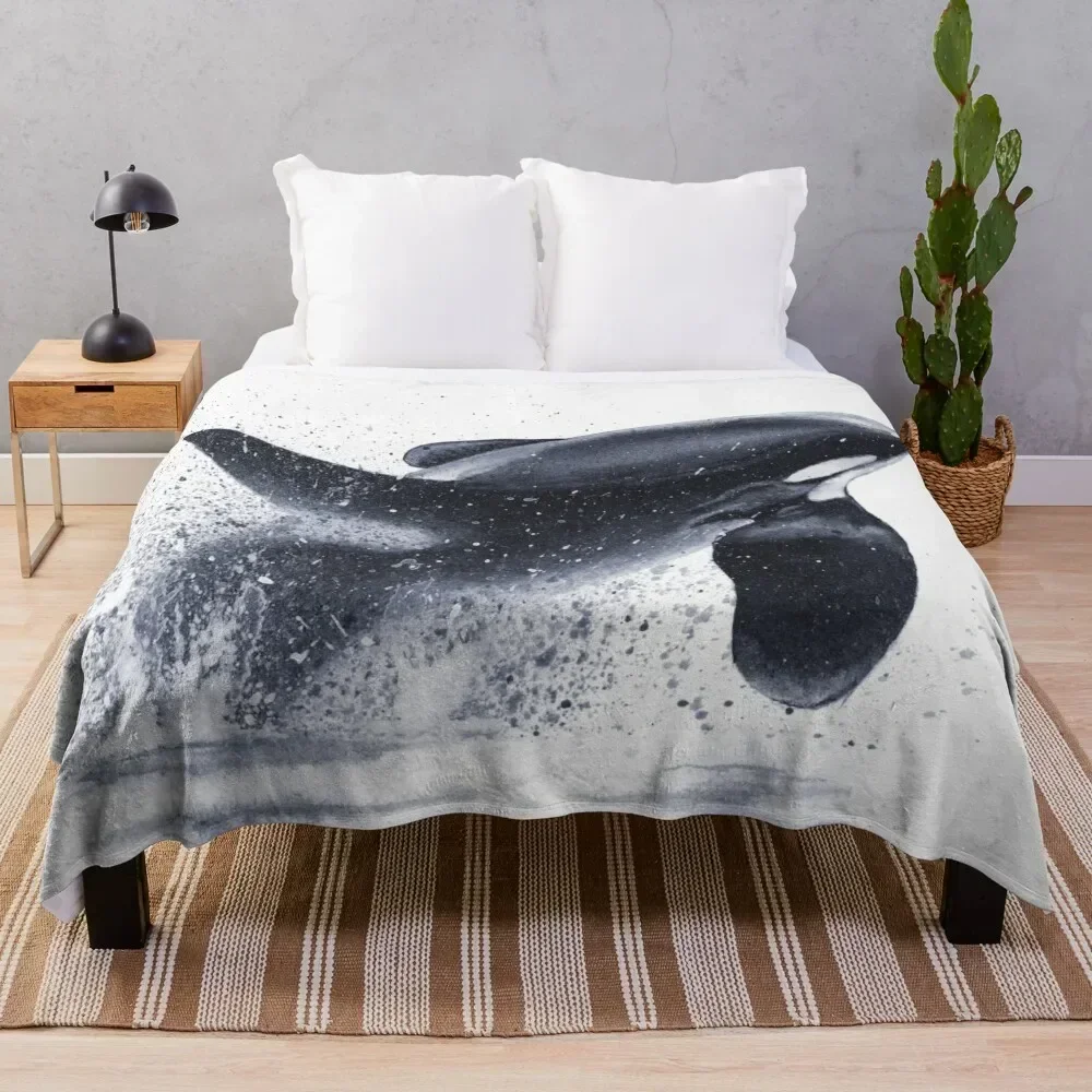 Orca Splash Watercolour Throw Blanket Blankets For Sofas Bed Blankets