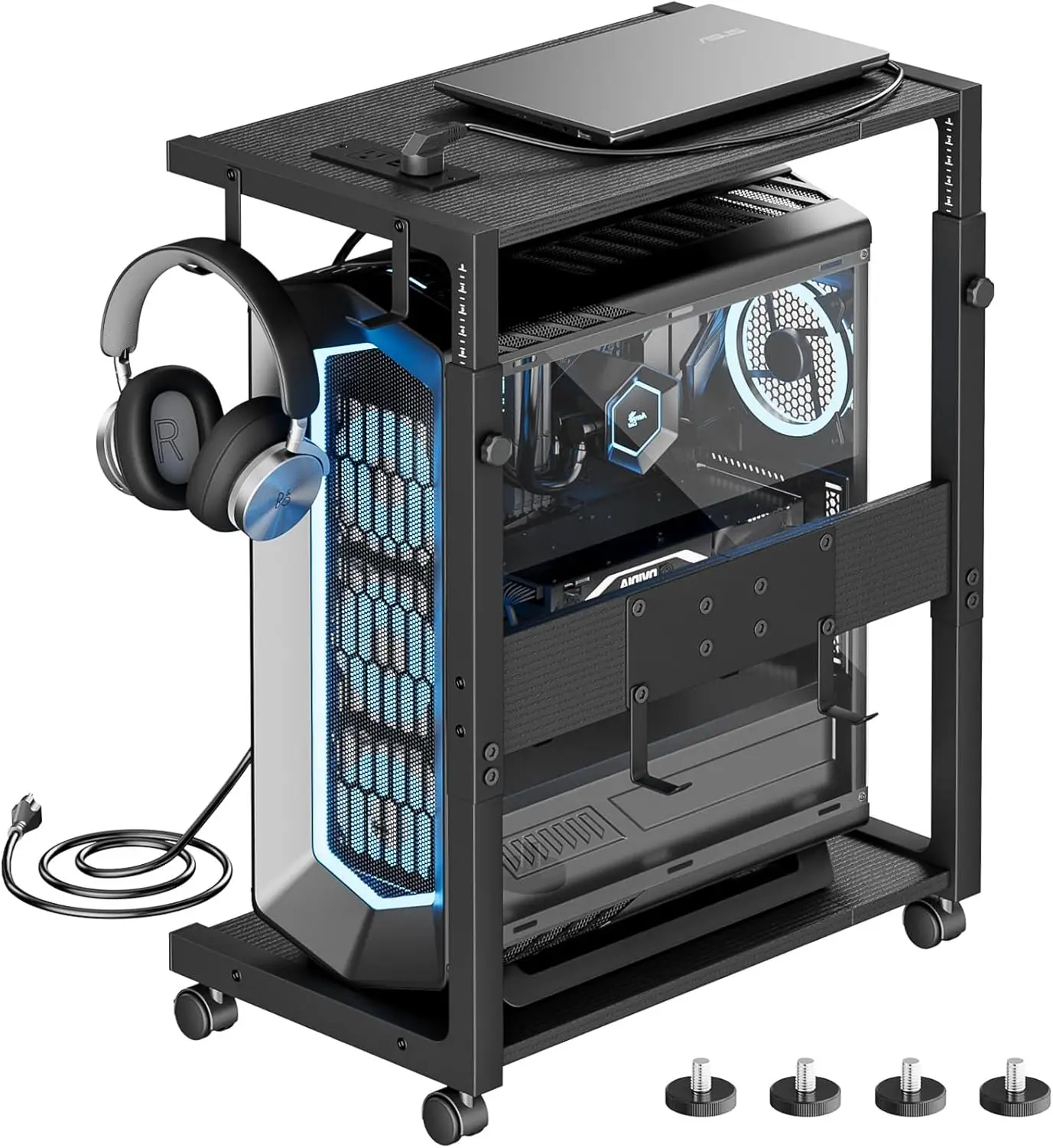 

Adjustable PC Tower Stand with Charging Station and Wheels for Office Home Classroom Black