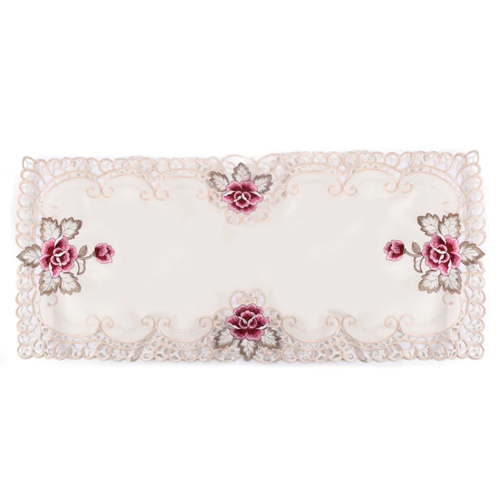 Reusable Floral Tablecloth Embroidered Satin Fabric Wedding Parties Celebrations Graduations Display Home Garden Supplies