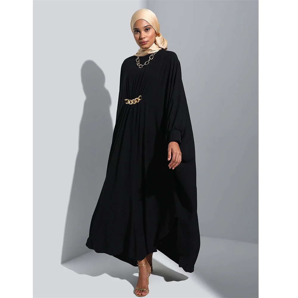 

Autumn Muslim Abaya Maxi Dress Women Vintage Chain Sundress Fashion Patchwork Loose Party Vestido Islamic Clothing Eid Ramadan