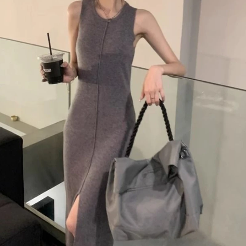 

Knitted Vest, Sweater, Camisole Dress, Women's Summer Fashion, Interior, Base, Slim Fit, Hip Hugging, Vacation Long Skirt