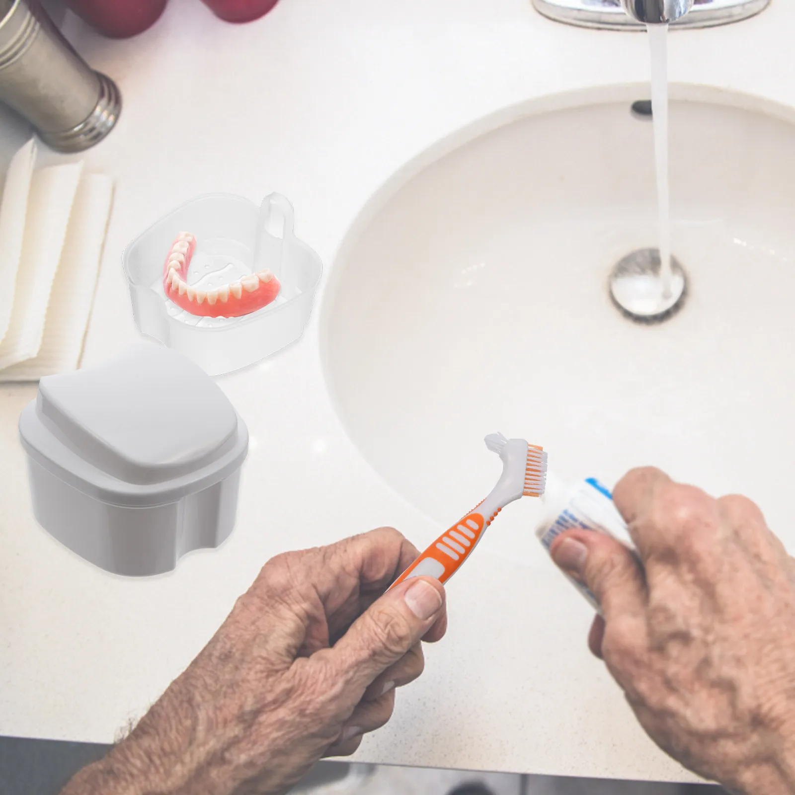 

10Pcs Denture Brush and Box Combo Set for Oral Care False Teeth Holder Travel Container Fit Handling