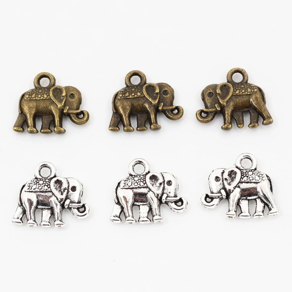 10pcs Charms double sided elephant 13x12mm Tibetan Silver Plated Pendants Antique Jewelry Making DIY Handmade Craft