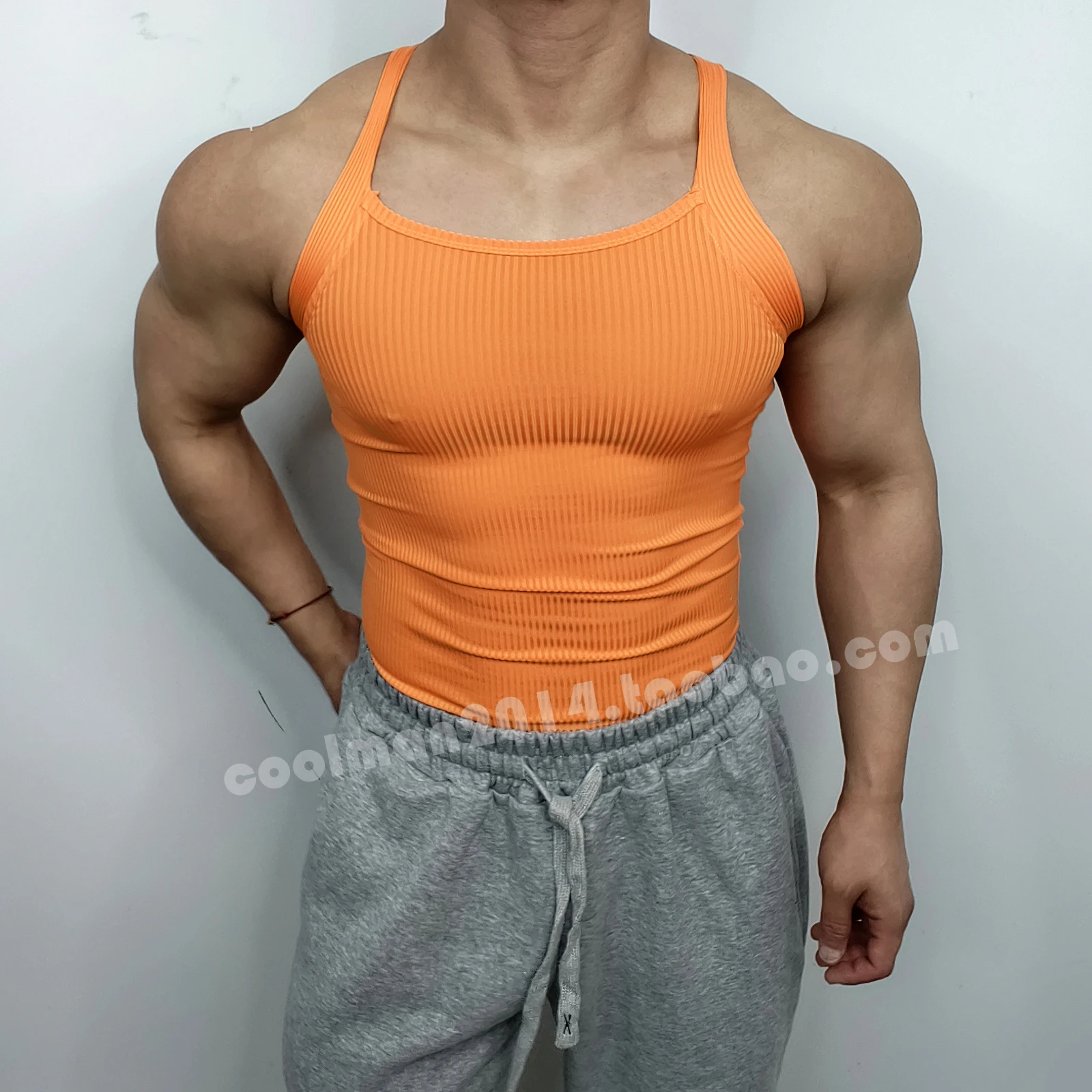 Men's Running Sport T-Shirt Casual Compression Sleeveless Training Top Outdoor Fitness Threaded Vest  Color round Neck