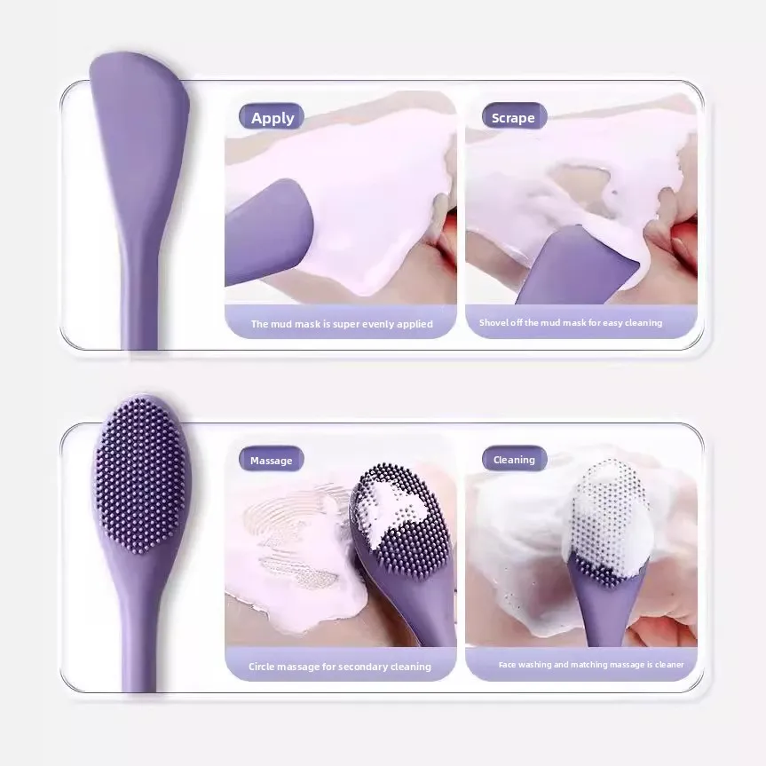 1PC Tweekoppige Siliconen Gezicht Reiniging Scrubber Borstel Gezichtsmasker Borstels Applicator voor Vrouwen Gezicht Make-Up Borstel Huidverzorging