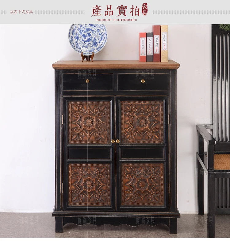 New Chinese solid wood black dining edge decoration/old retro storage cabinet in the living room