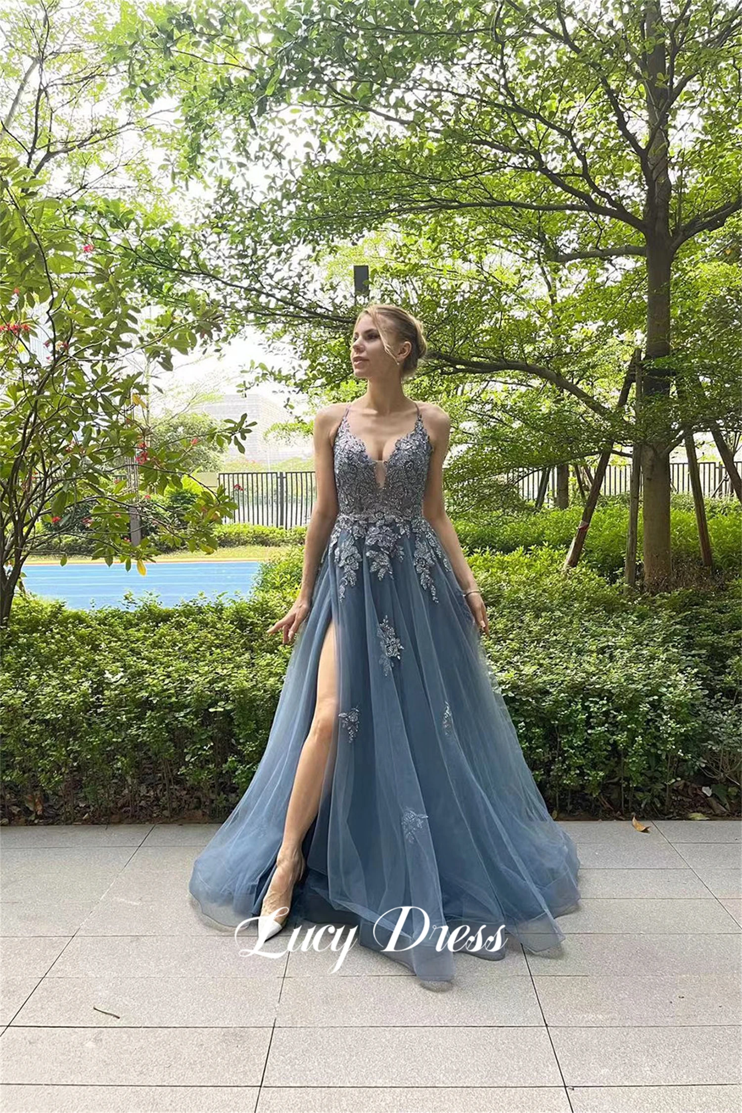 

Lucy Party Dress Graduation Gown Gray Blue Mesh Line A Ball Women's Elegant Dresses for Parties 2024 Robe De Soiree Femmes