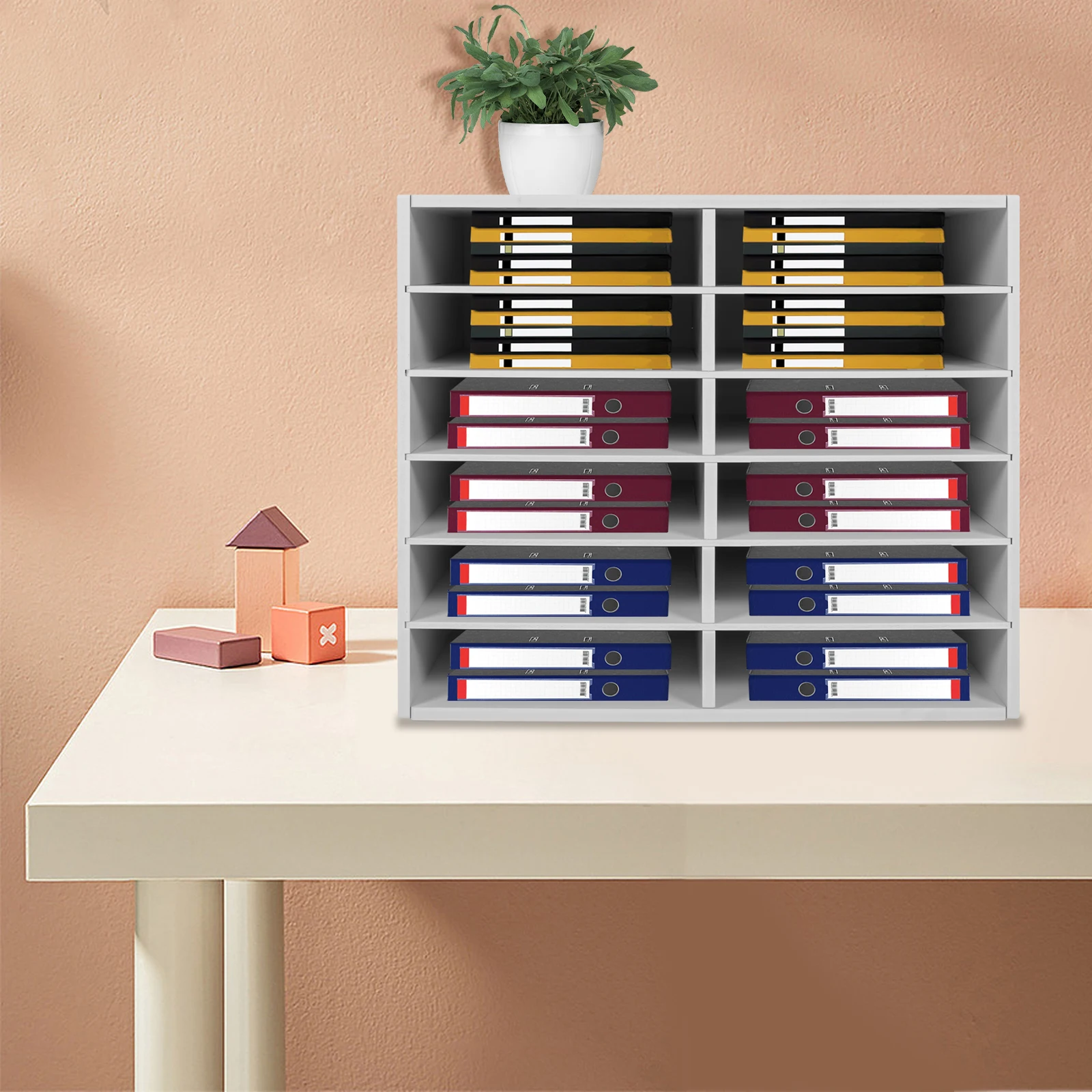 Desktop File Organiser with 12 Slots, Large Storage Capacity (400 A4 Sheets per Slot), Made of Durable PVC, Open Design for