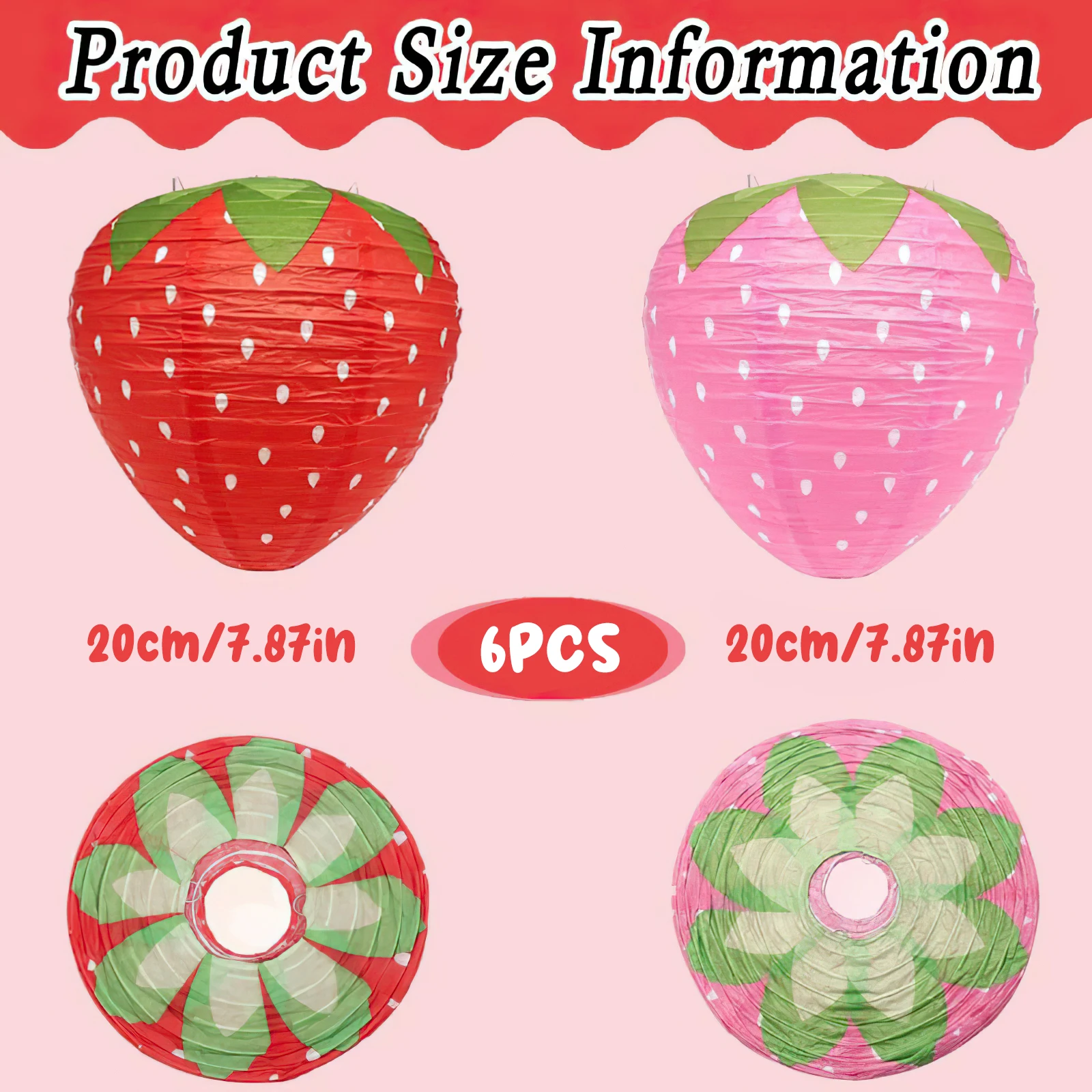 6PCS Strawberry Lanterns for Fruit Themed Party Decor Birthday  Strawberry Decorations Party Supplies Hanging Ornaments