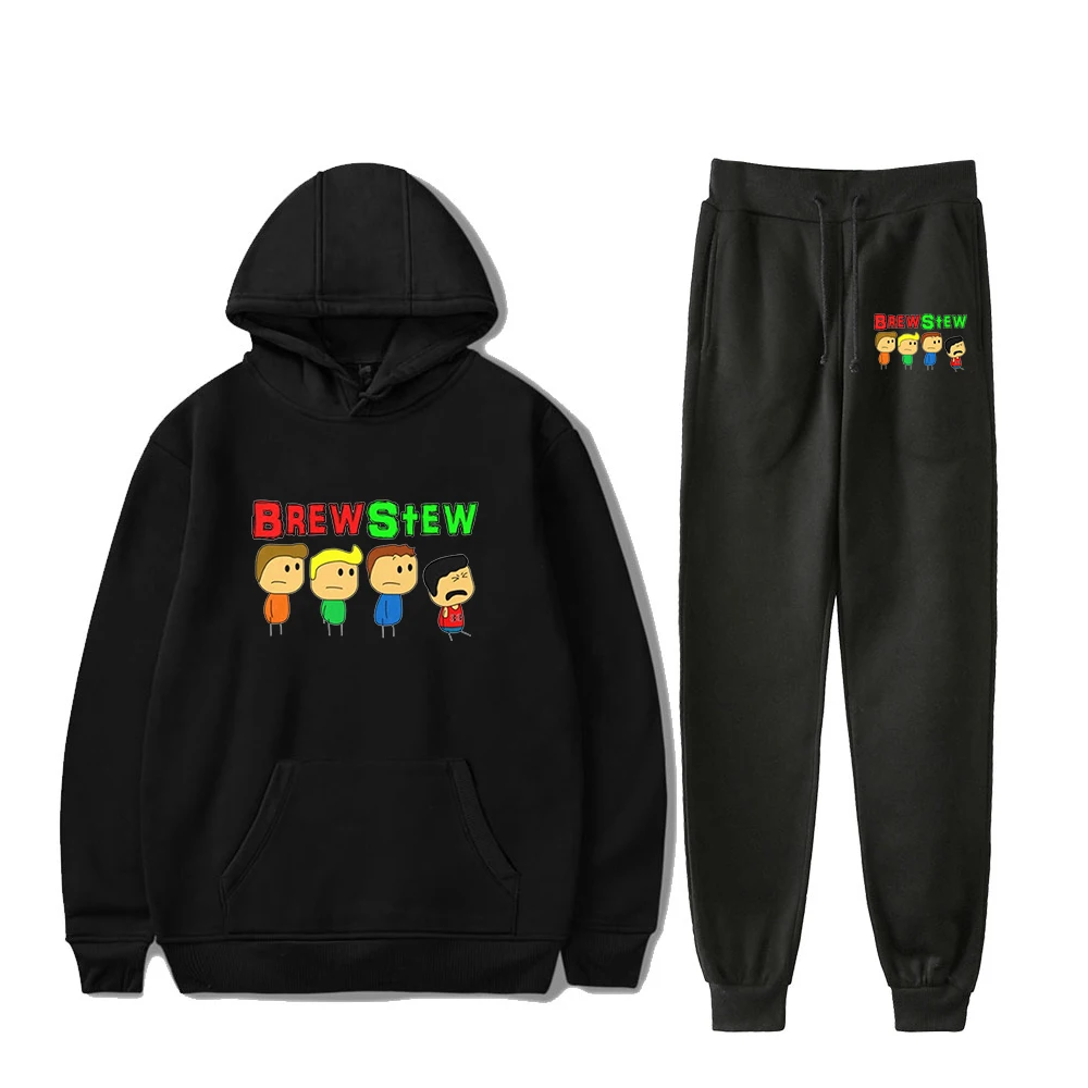 

Brewstew Merch Hoodie Jogger Pants Two Piece Set Sweatshirts+Sweatpants 2023 Harajuku Streetwear Men Women's Set