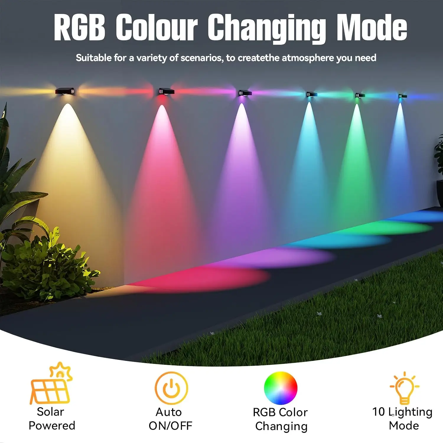 Solar LED Wall Light Outdoor Waterproof RGB Colors Fence Lamp for Villa Door Number Balcony Garden Fence Yard Decor ﻿