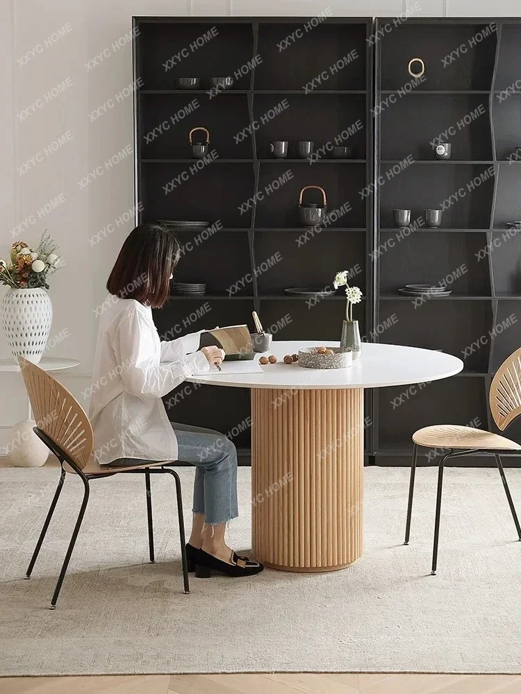 

Французский средневековый обеденный стол из массива дерева, простой японский круглый стол, легкий роскошный стол, аксессуары для небольшой квартиры.