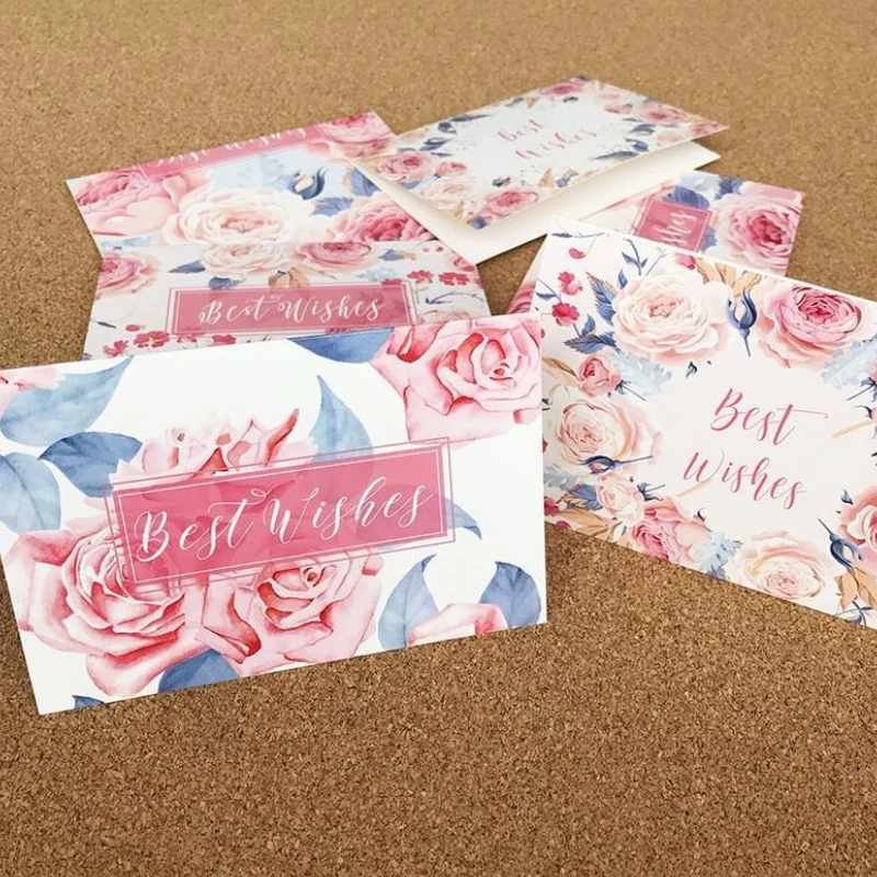 Juego de 6 tarjetas de felicitación románticas con rosas, los mejores deseos para el día de la madre, tarjetas de invitación, mensaje de bendición, tarjetas de decoración de regalo