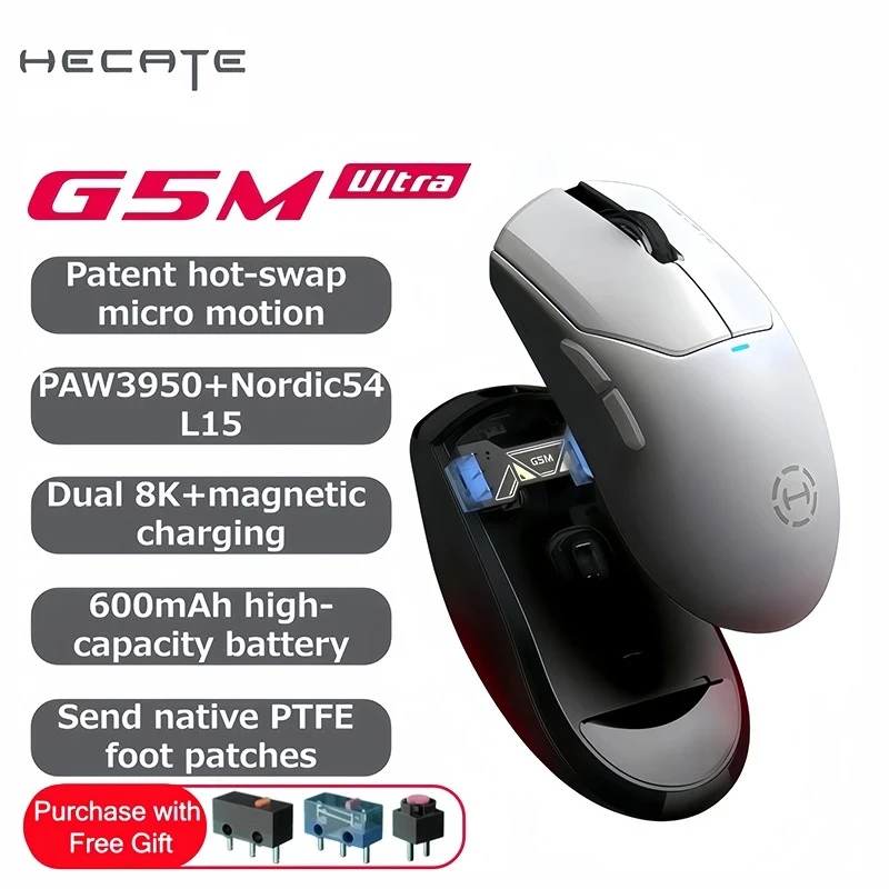 EDIFIER HECATE G5M Ultra Wireless Gaming Mouse G5M Ultra Dual 8K Hot Swappable Silent Switch PAW3950 Nordic 54L15 600Mah Laptop