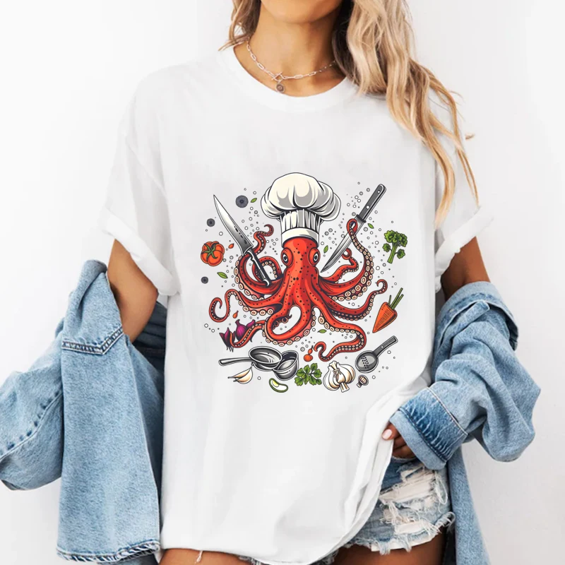 Octopus Chef T-Shirt Funny Octopus Cooking t Shirt men women Funny Chef Tshirt Sushi cotton short sleeve round neck tshirts