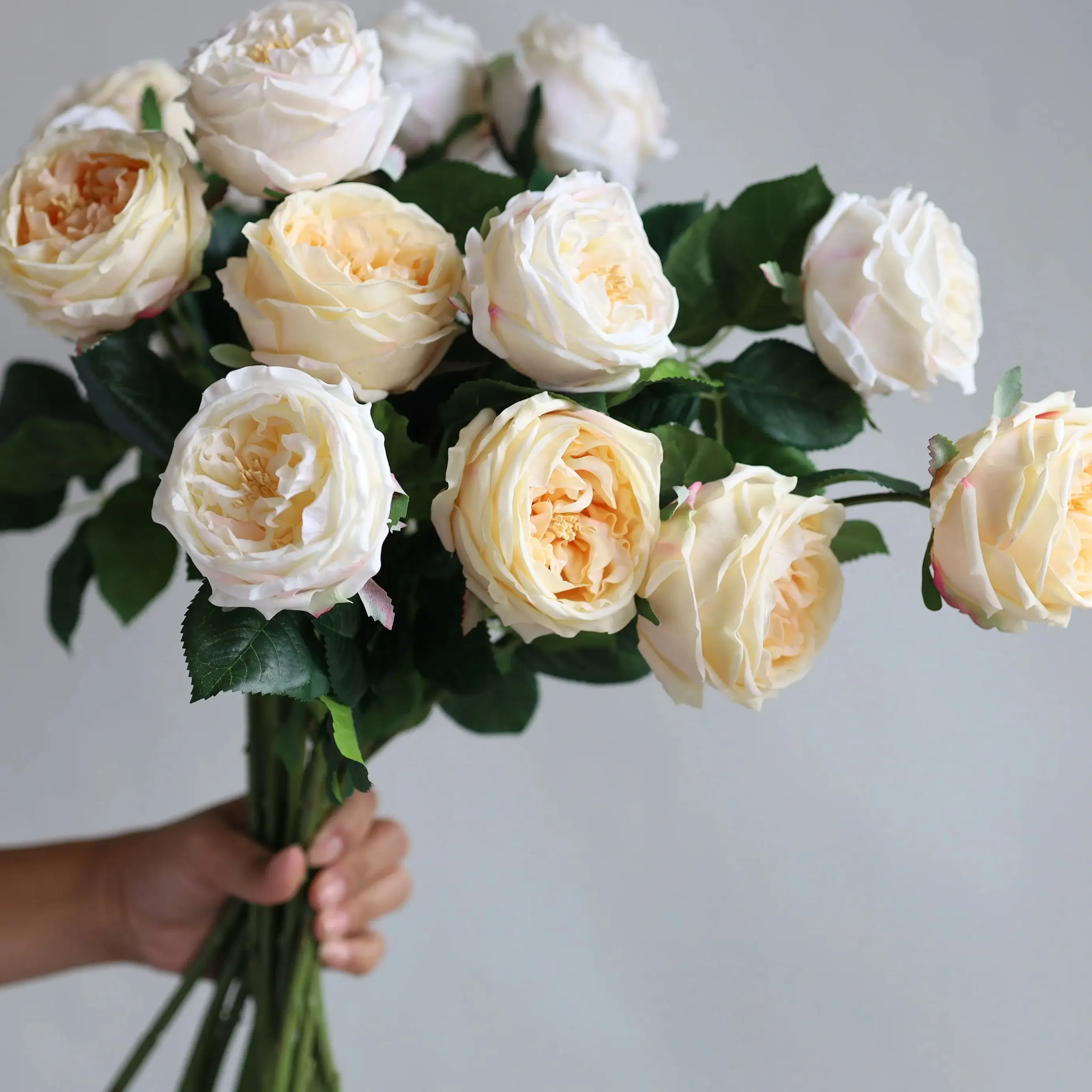 24” Faux Real Touch English Cabbage Roses-Ivory, Extremly Realistic Fake Flowers, DIY Florals | Wedding/Home/Kitchen Decorations