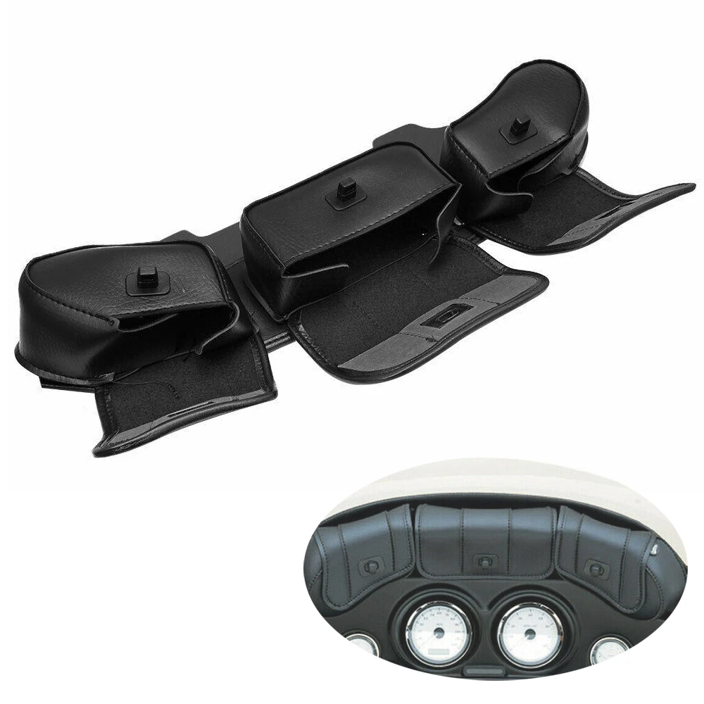 

Black Motorcycle 3 Pocket Windshield Batwing Fairing Pouch Bag For Harley Touring Electra Street Glide 1996-2013