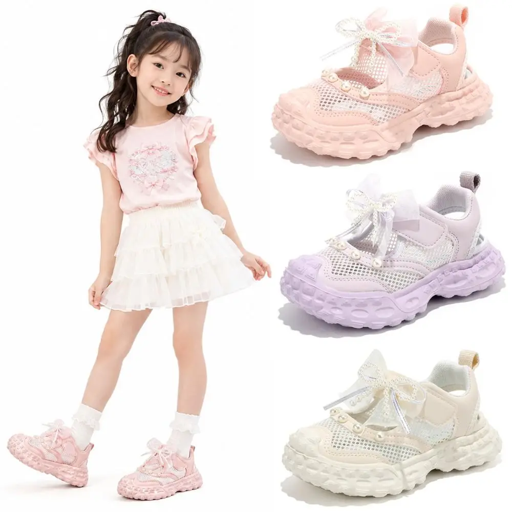 

Bows Pearls Girls' Princess Sandals Breathable Non-slip Children Baotou Shoes Casual Comfortable Kids Mesh Sneakers Summer