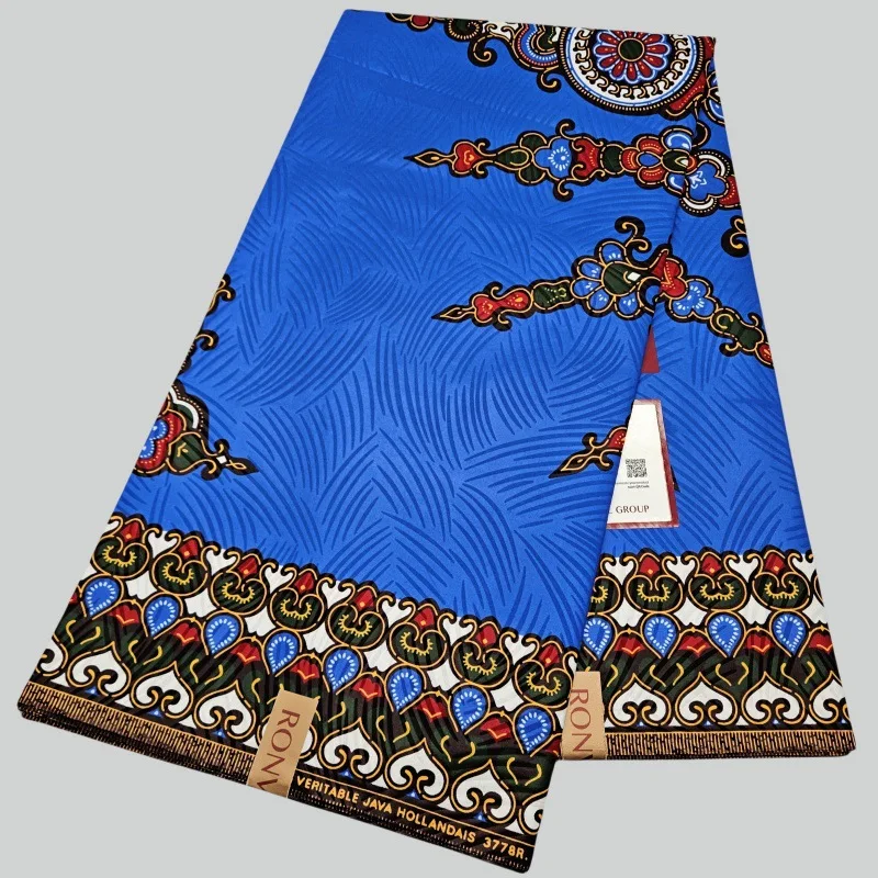 

46-дюймовая широкая синяя африканская ява-стиль с принтом восковой хлопчатобумажной ткани длиной 6 ярдов для шитья одежды, брюк, наволочек R2326