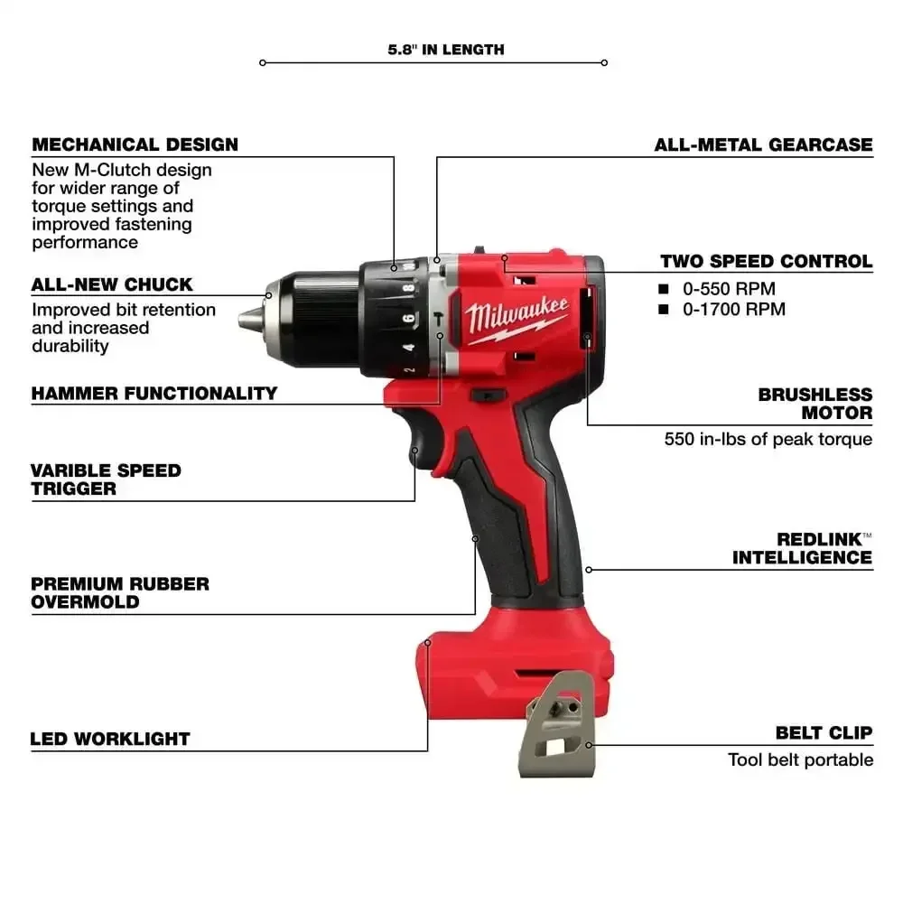 

Компактная дрель Milwaukee M18 BLPDRC/3602 M18 ™ Бесщеточная ударная дрель 62NM, электрическая дрель MILWAUKEE, 18 В, электроинструменты M18 BLPDRC-0