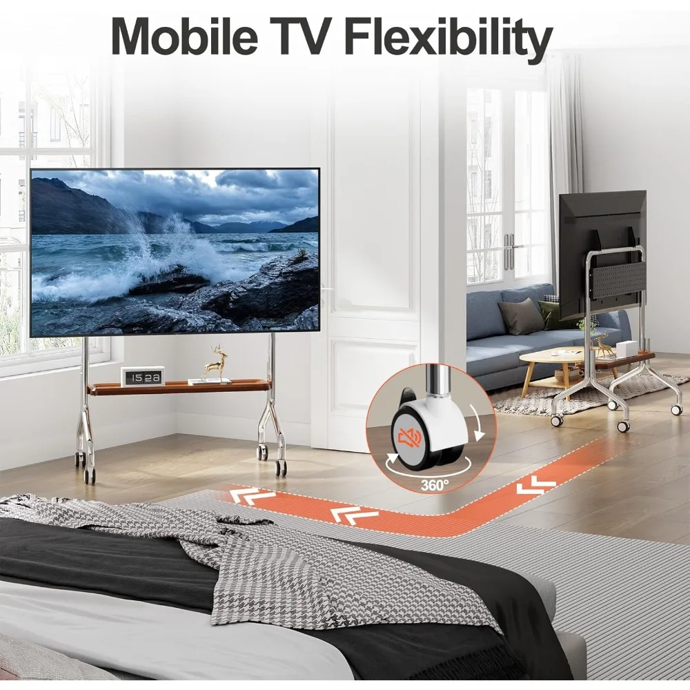 Stainless Steel Mobile TV Stand for 32-75 Inch LCD, LED, and OLED Screens - Portable Floor TV Cart Easel
