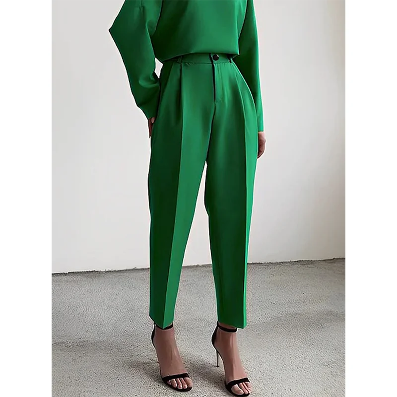 Tinaa Women Autumn Casual Sets 2024 Long Sleeves Buttoned Green Stand Collar T-Shirts Tops Casual Pants Bottoms Trousers
