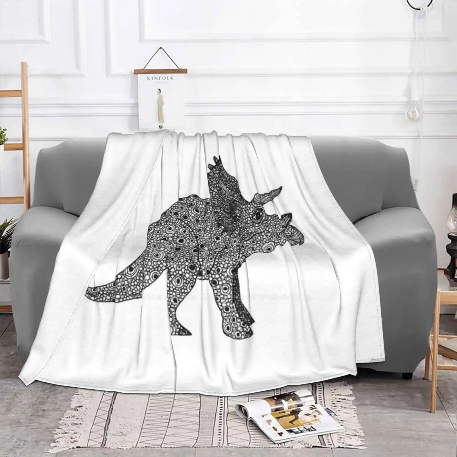 Triceratops Dinosaur Low Price New Print Novelty Fashion Soft Warm Blanket Triceratops World Circles Black And White Ink Ben