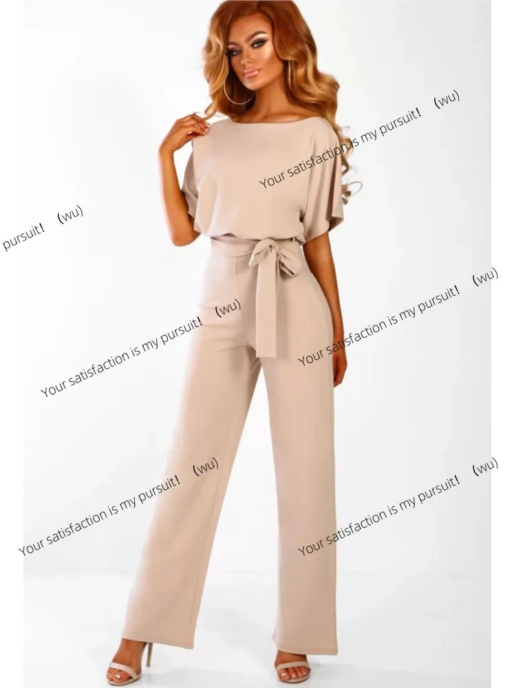 

Женский комбинезон 2023, летний повседневный модный комбинезон на шнуровке и короткими рукавами, офисный женский однотонный комбинезон