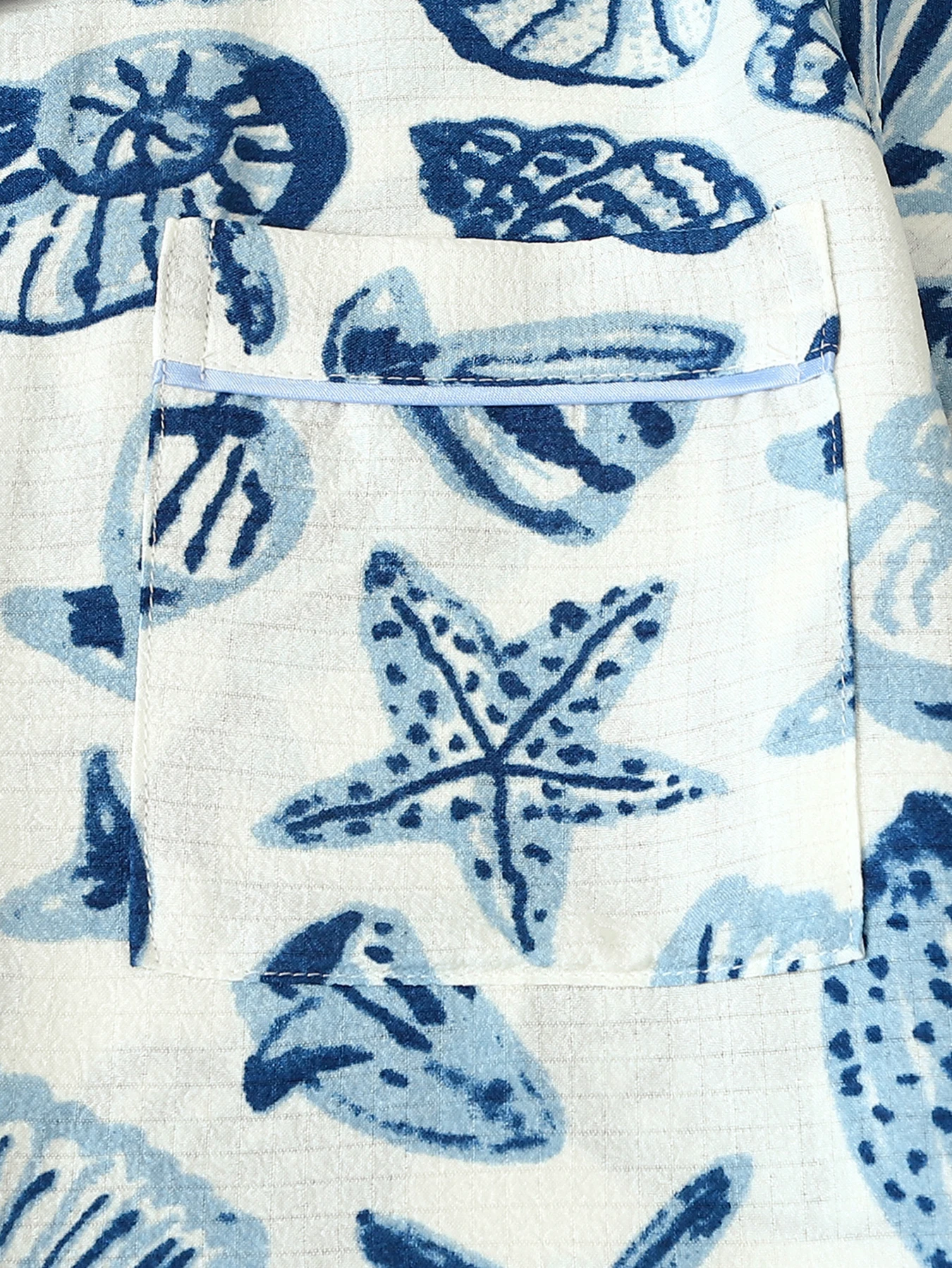 Damen Pyjama Set mit Reverskragen, Kurzarm-Oberteil, Shorts und Hose, 3-teilig, Frühling Sommer Herbst, Niedlicher Muscheldruck, Homewear – Detail 3